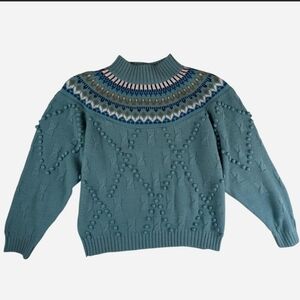 Cabin Creek vintage blue bobble knit sweater Alpine Nordic Ski size large
